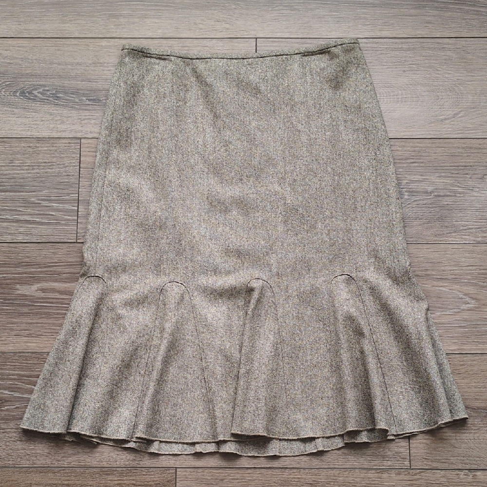Ann Taylor‎ Wool Flared Pencil Skirt - Knee Length Lined Tan Brown - Size 10